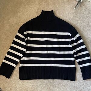 Zara Thick Black Ribbed Knit Striped Turtle Neck Sweater